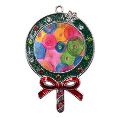 Colorful Abstract Patterns Metal X mas Lollipop With Crystal Ornament by Maspions