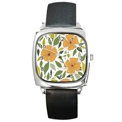 Flower Petal Plant Leaves Square Metal Watch