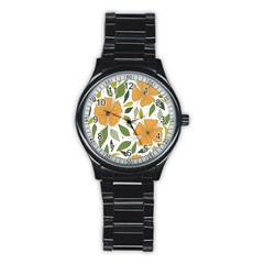 Flower Petal Plant Leaves Stainless Steel Round Watch by Maspions