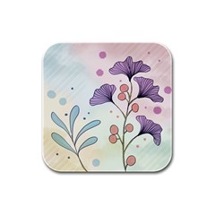 Flower Paint Flora Nature Plant Rubber Square Coaster (4 Pack)