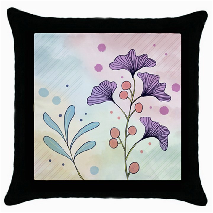 Flower Paint Flora Nature Plant Throw Pillow Case (Black)