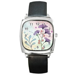 Flower Paint Flora Nature Plant Square Metal Watch