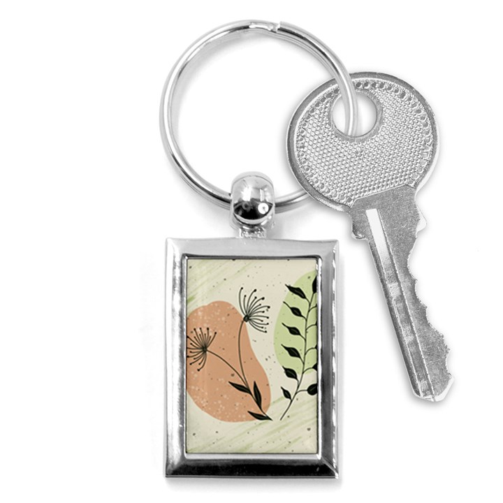 Flora Floral Flower Nature Plant Doodle Key Chain (Rectangle)