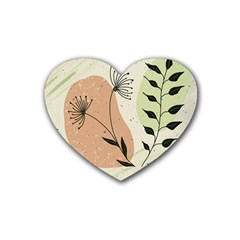 Flora Floral Flower Nature Plant Doodle Rubber Heart Coaster (4 Pack) by Maspions