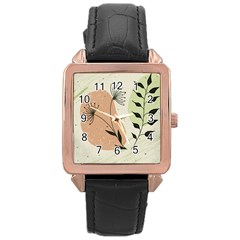 Flora Floral Flower Nature Plant Doodle Rose Gold Leather Watch 