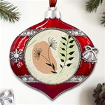 Flora Floral Flower Nature Plant Doodle Metal Snowflake And Bell Red Ornament Front