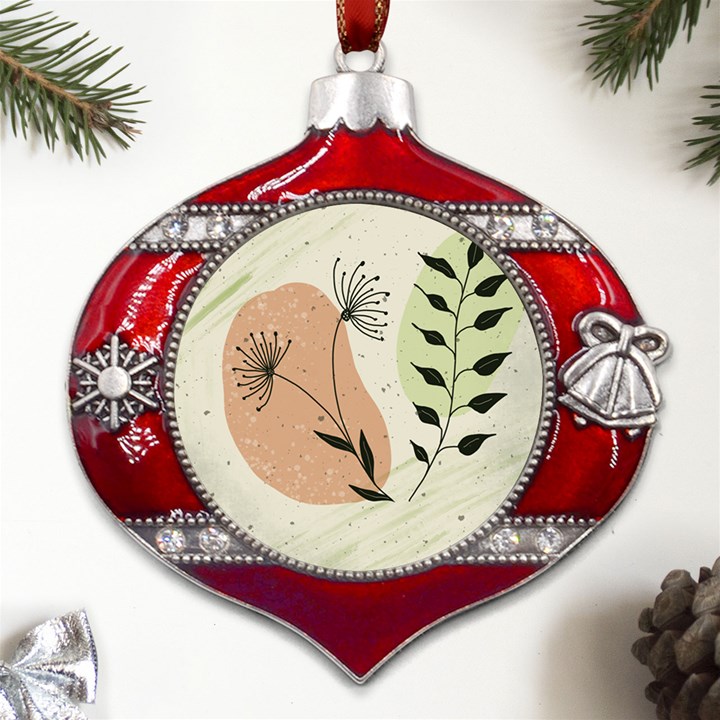 Flora Floral Flower Nature Plant Doodle Metal Snowflake And Bell Red Ornament