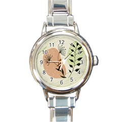 Flora Floral Flower Nature Plant Doodle Round Italian Charm Watch by Maspions