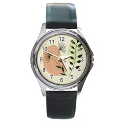 Flora Floral Flower Nature Plant Doodle Round Metal Watch