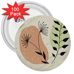 Flora Floral Flower Nature Plant Doodle 3  Buttons (100 Pack) 