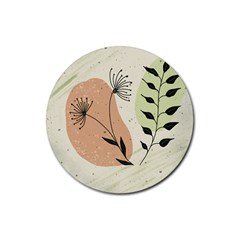 Flora Floral Flower Nature Plant Doodle Rubber Round Coaster (4 Pack)