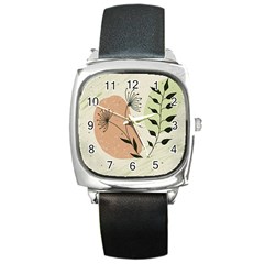 Flora Floral Flower Nature Plant Doodle Square Metal Watch by Maspions