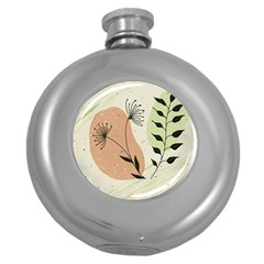 Flora Floral Flower Nature Plant Doodle Round Hip Flask (5 Oz)