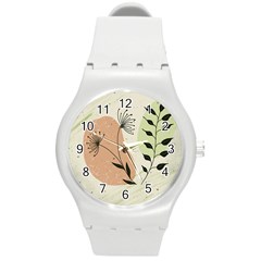 Flora Floral Flower Nature Plant Doodle Round Plastic Sport Watch (m)