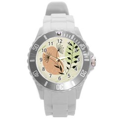 Flora Floral Flower Nature Plant Doodle Round Plastic Sport Watch (l)