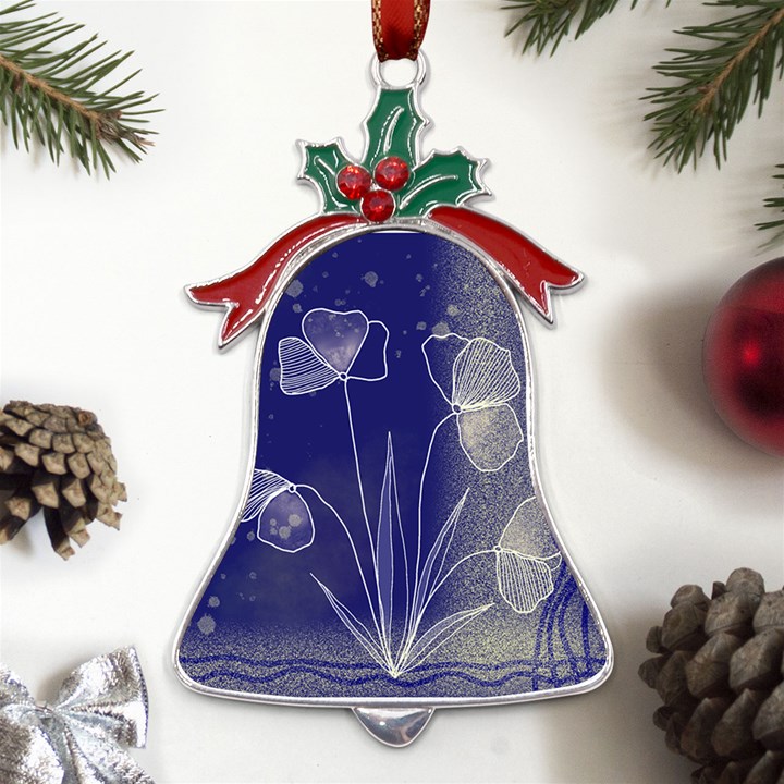 Flower Nature Abstract Art Metal Holly Leaf Bell Ornament