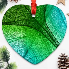 3d Leaves Texture Sheet Blue Green Ornament (heart) by Cemarart