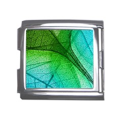 3d Leaves Texture Sheet Blue Green Mega Link Italian Charm (18mm) by Cemarart