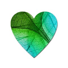 3d Leaves Texture Sheet Blue Green Heart Magnet by Cemarart