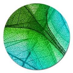 3d Leaves Texture Sheet Blue Green Magnet 5  (round) by Cemarart