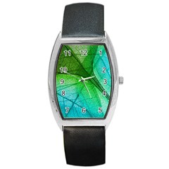 3d Leaves Texture Sheet Blue Green Barrel Style Metal Watch by Cemarart