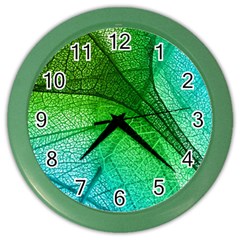 3d Leaves Texture Sheet Blue Green Color Wall Clock by Cemarart