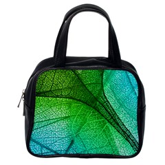 3d Leaves Texture Sheet Blue Green Classic Handbag (one Side) by Cemarart