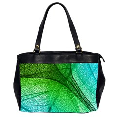 3d Leaves Texture Sheet Blue Green Oversize Office Handbag (2 Sides) by Cemarart