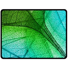 3d Leaves Texture Sheet Blue Green Fleece Blanket (large) by Cemarart