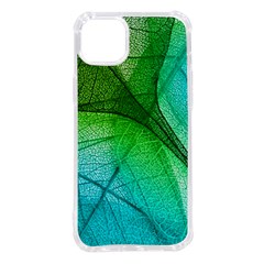 3d Leaves Texture Sheet Blue Green Iphone 14 Plus Tpu Uv Print Case by Cemarart