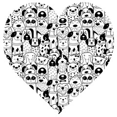 Seamless Pattern With Black White Doodle Dogs Wooden Puzzle Heart by Grandong