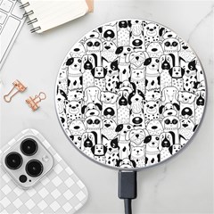 Seamless Pattern With Black White Doodle Dogs Wireless Fast Charger(white) by Grandong