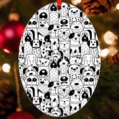 Seamless Pattern With Black White Doodle Dogs Uv Print Acrylic Ornament Oval by Grandong