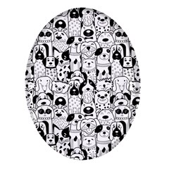 Seamless Pattern With Black White Doodle Dogs Oval Glass Fridge Magnet (4 Pack) by Grandong