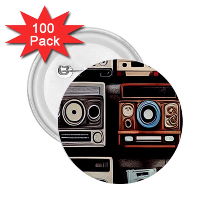 Retro Cameras Old Vintage Antique Technology Wallpaper Retrospective 2.25  Buttons (100 pack) 