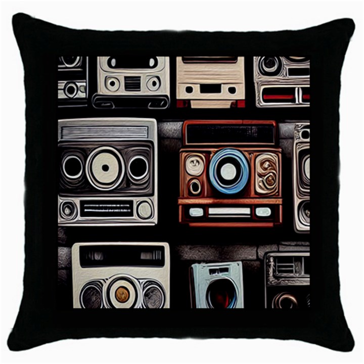 Retro Cameras Old Vintage Antique Technology Wallpaper Retrospective Throw Pillow Case (Black)