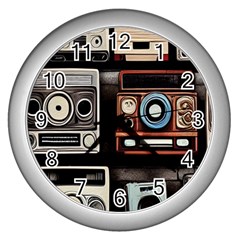 Retro Cameras Old Vintage Antique Technology Wallpaper Retrospective Wall Clock (silver) by Grandong