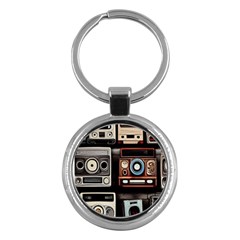 Retro Cameras Old Vintage Antique Technology Wallpaper Retrospective Key Chain (round) by Grandong