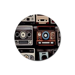 Retro Cameras Old Vintage Antique Technology Wallpaper Retrospective Rubber Coaster (round) by Grandong