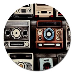 Retro Cameras Old Vintage Antique Technology Wallpaper Retrospective Magnet 5  (round) by Grandong