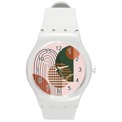 Line Forms Art Drawing Background Round Plastic Sport Watch (m) by Maspions