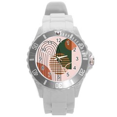 Line Forms Art Drawing Background Round Plastic Sport Watch (l) by Maspions