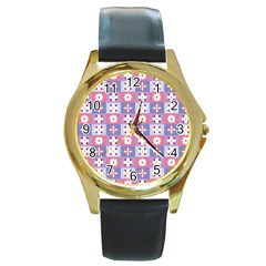 Flower Art Pattern Geometric Round Gold Metal Watch by Maspions