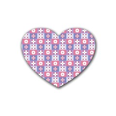 Flower Art Pattern Geometric Rubber Heart Coaster (4 Pack)