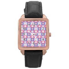 Flower Art Pattern Geometric Rose Gold Leather Watch 