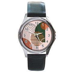 Line Forms Art Drawing Background Round Metal Watch