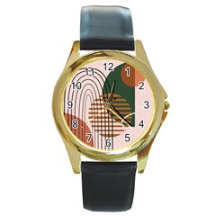 Line Forms Art Drawing Background Round Gold Metal Watch