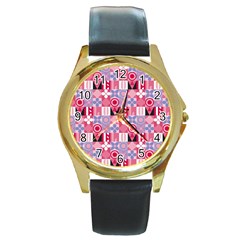 Scandinavian Abstract Pattern Round Gold Metal Watch