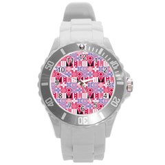 Scandinavian Abstract Pattern Round Plastic Sport Watch (l)