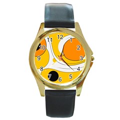 Abstract Pattern Round Gold Metal Watch